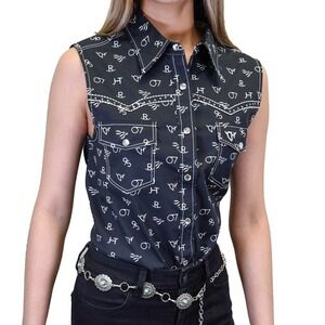 Cowgirl Hardware Women's L Branded Sleeveless Rhinestone Snap Western Shirt NEW